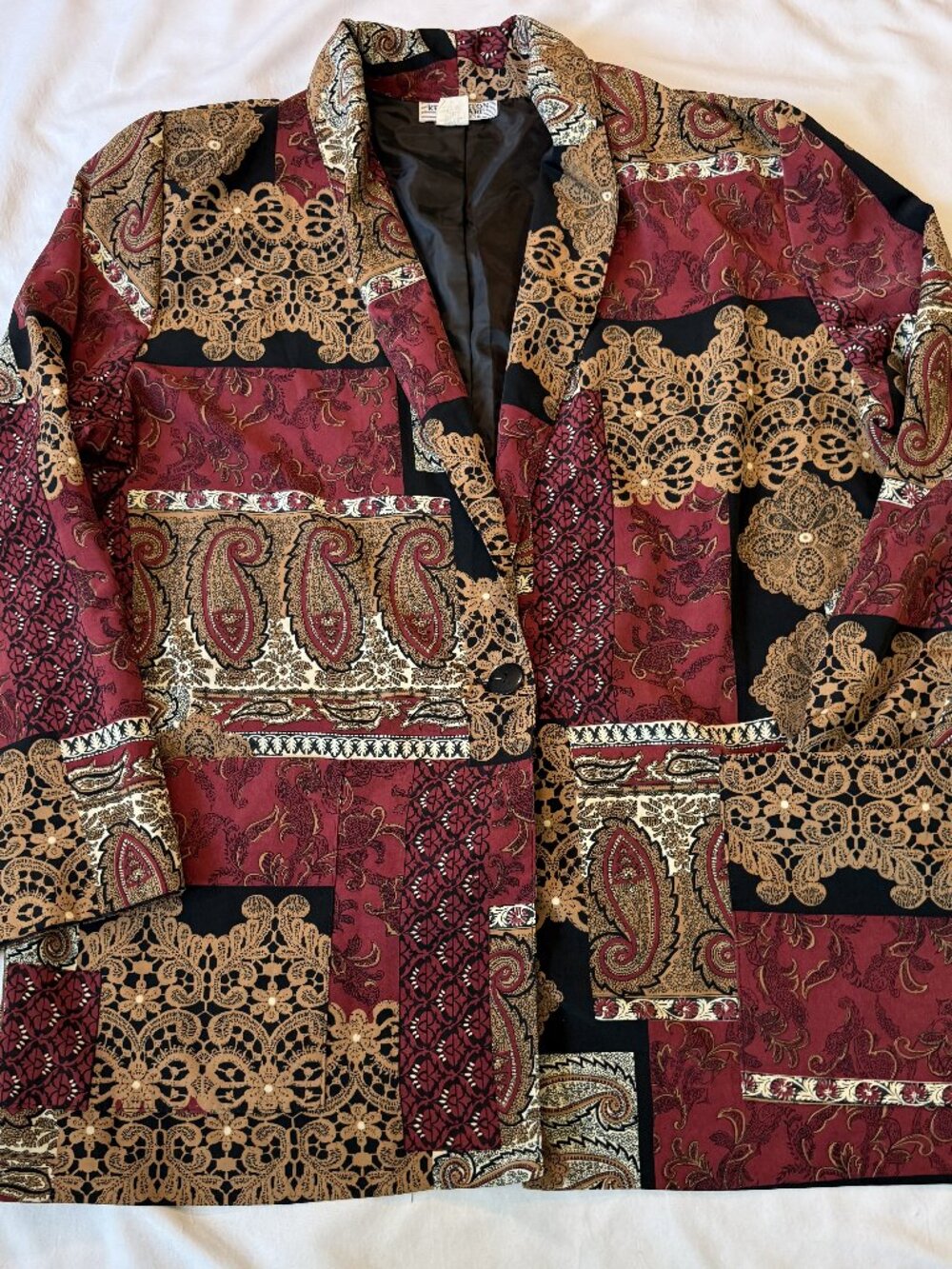 Vintage Kensington Square Blazer Womens 1X Paisley Patchwork Jacket Made In USA